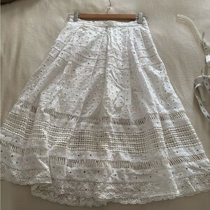 Nasty Gal White Eyelet Cotton A-Line Midi Skirt